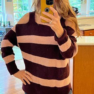 Cold Shoulder Striped Burgundy and pink Soho New York & Company sweater
